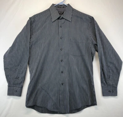 Arrow Dress Shirt - Mens L 16 32/33 - Black & White Stripes - Wrinkle Free (696) - Image 1 of 4