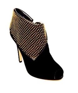 Michael Kors KRISTA OPEN TOE Peep Toe Studded Booties Suede Black Size 7 - Picture 1 of 3