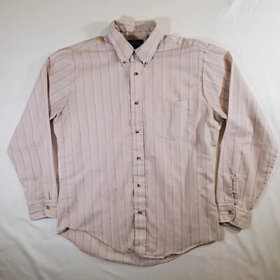Mervyns Mens Collection Pink Blue White Striped VTG L Button-Up Dress Shirt Top - Image 1 of 4