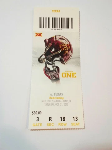 2015 Iowa State Cyclones Texas Longhorns Football Ticket Stub Cover