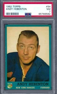 1962 Topps HK #54 PSA 7 Andy Hebenton Rangers 54 Centered! - Picture 1 of 2