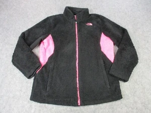 North Face Jacket Girls Extra Large 18 Black Pink Fleece Full Zip Cozy Coat - Picture 1 of 11