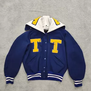 Vintage Delong Jacket Womens Medium Blue Sailor Cheerleader Varsity Hood US Made - Picture 1 of 16