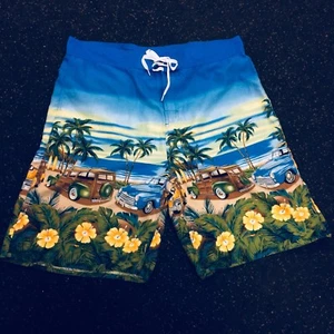 Big Dogs Board Shorts Swim Trunks Woody Wagons Beach Hibiscus Palm Trees Mens XL - Picture 1 of 7