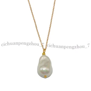 15x22mm White South Sea Baroque Shell Pearl Pendant Chain Necklace 18 inch - Picture 1 of 4