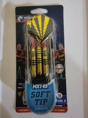 Unicorn Soft Tip Darts, MX145, Level 3, With Micro Case, Set of 3, New in Box