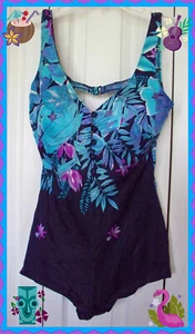 14 L Traje de Baño Sears Azul Floral Púrpura Floral Una Pieza DE COLECCIÓN - Imagen 1 de 11