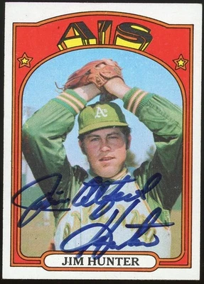 Tarjeta autografiada por Jim Catfish Hunter 1972 Topps #330 Oaklands A's HOF AUTO Foto 1 de 2