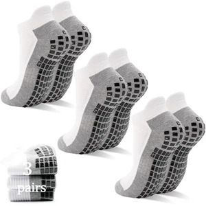 Ankle Yoga Men Socks Non Slip Grips Cushion Low Cut 3 Pairs Pilates Hospital ... - Picture 1 of 6