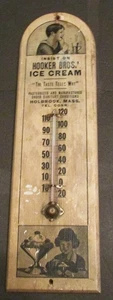 Holz Werbung Thermometer Hooker Bros Eis Holbrook Masse mit Junge & Mädchen - Bild 1 von 5