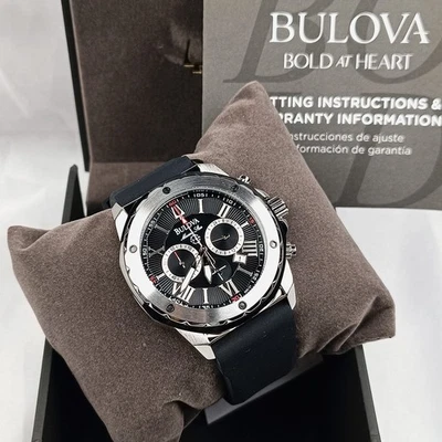 Reloj de cuarzo para hombre Bulova Marine Star 98B127 cronógrafo esfera negra correa de goma Foto 1 de 4