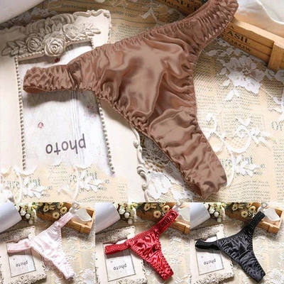 Lady Sexy Silk Satin G-Strings Briefs Underwear Thongs Knickers Panties Lingerie - Image 1 of 4