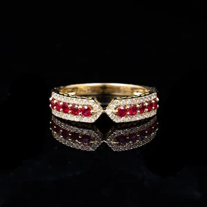 ruby Band & white moissanite 925sterling silver Gold plated July Birthstone Ring - Picture 1 of 7