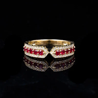 ruby Band & white moissanite 925sterling silver Gold plated July Birthstone Ring - Image 1 of 4
