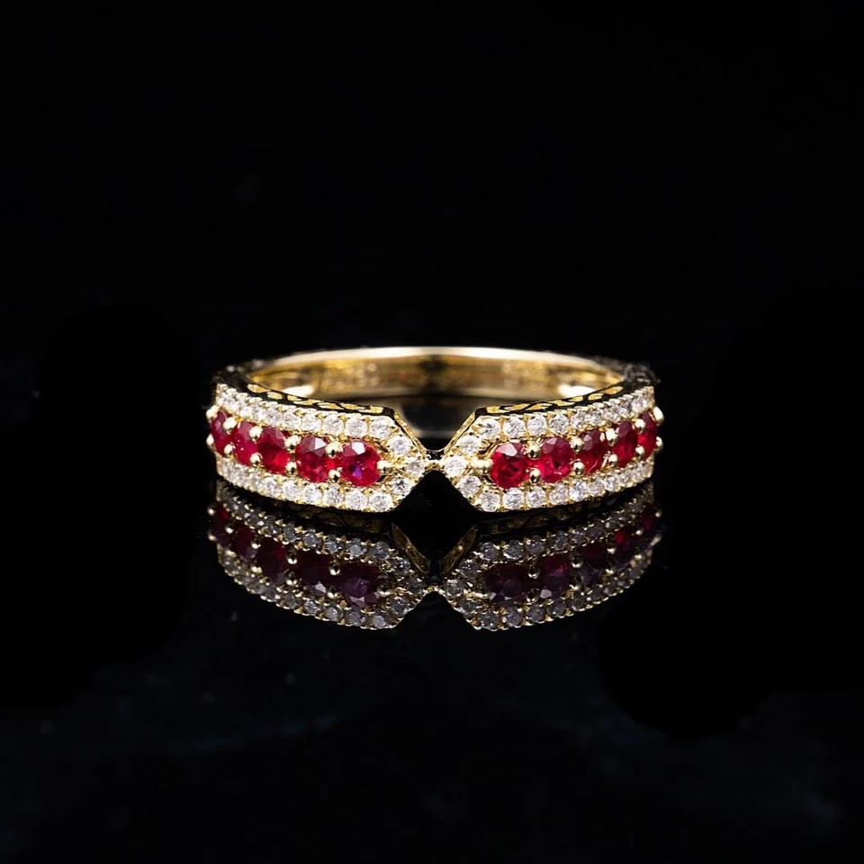 ruby Band & white moissanite 925sterling silver Gold plated July Birthstone Ring - Image 1 of 4