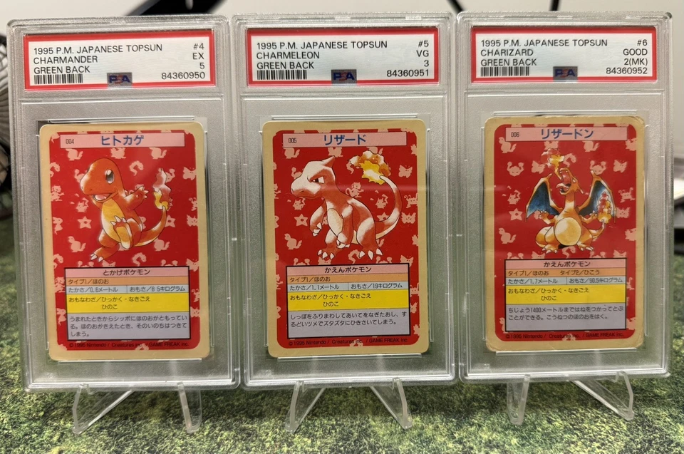 1995 Pokemon | JPN Topsun Charmander/Charmeleon/Charizard Green Back | PSA🔥 - Image 1 of 1