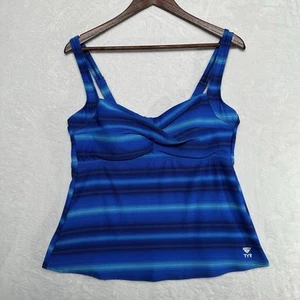 TYR Tramonto Twisted Bra Tankini Top Blue Womens Size 14 Striped UPF 50+ - Picture 1 of 11