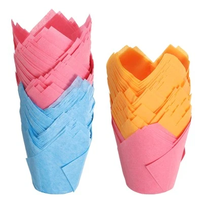 150 Tulpen Backförmchen Cupcake Muffins Liner Papier (Dunkelblau/Rosarot/Orange) - Bild 1 von 4