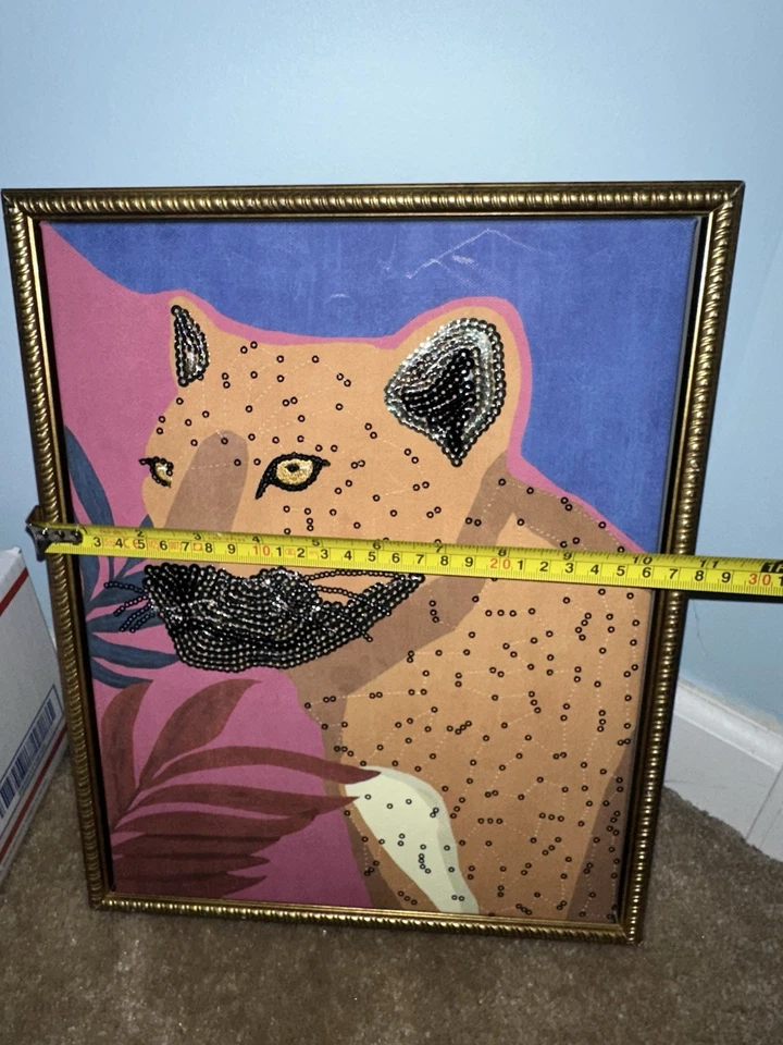 Arte de parede com lantejoulas rosa chita emoldurada arte de parede decoração arte de parede leopardo - Imagem 1 de 3