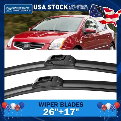 26" & 17" Windshield Wiper Blades J/U-Hook Durable For 2009-2010 Pontiac Vibe - Imagem 1 de 4