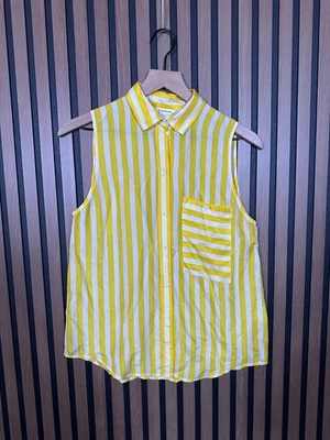 Club Monaco Top Small Womens Yellow Striped Sleeveless Pocket Sheer - Image 1 of 4