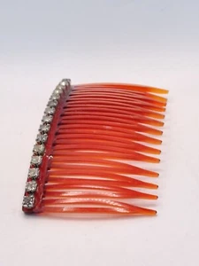 Vintage Hair Comb Side Hair Fan Tortoise Brown Rhinestones Made In USA 1980s - Picture 1 of 9
