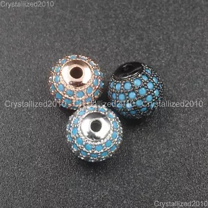 Natural Gemstones Turquoise Pave Round Disco Ball Bracelet Connector Charm Beads - Picture 1 of 12