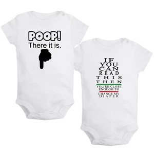 Poop! There It is & CHANGE MY DIAPER Romper Baby Bodysuits Infant Jumpsuits 2PCS - Picture 1 of 32