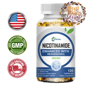 Nicotinamide Resveratrol Capsules 500MG, Anti-aging NAD Supplement 120 Capsules - Picture 1 of 9