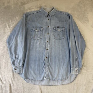 Wrangler Vintage Herren Snap Button Western Jeanshemd Blau Gr. L/XL Made Italy - Bild 1 von 16