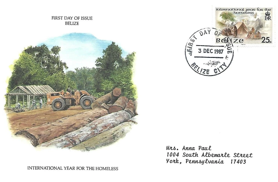 BELIZE 1987 FIRST DAY COVER INTERNATIONAL YEAR OF SHELTER FOR HOMELESS  - Image 1 of 1