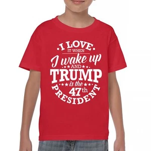 I Love to Wake Up And Trump is the 47th President Youth T-shirt MAGA Red Kids - Picture 1 of 43