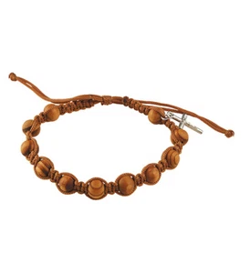 Olive Wood Finish Rosary Bracelet With Crucifix Charm NEW! Catholic Faith - Picture 1 of 1