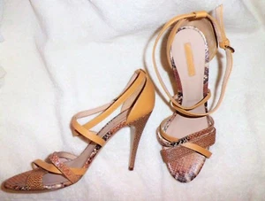 NEW Longchamp High Heel Shoes Strappy Sandals sz 40 9.5 ALL Leather Tan Stiletto - Picture 1 of 12