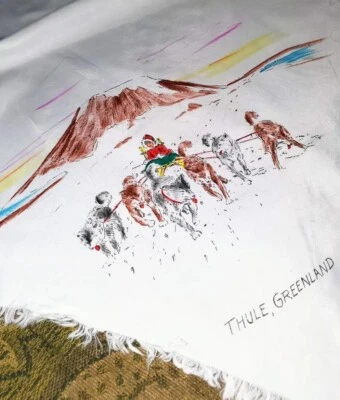 Bufanda pintada a mano de rayón trineo perro Thule Groenlandia colección rara años 50  Foto 1 de 4