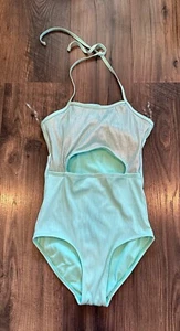 GUC Justice 1 Piece Cutout Halter Swimsuit, Shiny Foil Turquoise Aqua, Size: 12 - Picture 1 of 4
