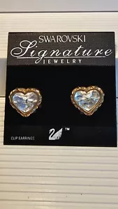 NUOVI CON ETICHETTE ~ Cristallo Swarovski ~ ** ORECCHINI CLIP TONO ORO A FORMA DI CUORE ** ~ Cigno ~ GIOIELLI - Foto 1 di 8