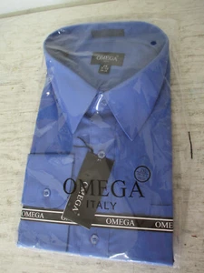 Mens OMEGA ITALY Long Sleeve Button Down Shirt Royal Blue 2XL 18-18 1/2 34/35 - Picture 1 of 2