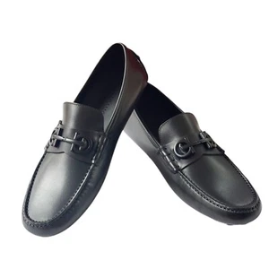 Ferragamo Grazioso 12E Halbschuhe Schwarz Kalbsleder Herren Fahrer Elegant Mokassin - Bild 1 von 7