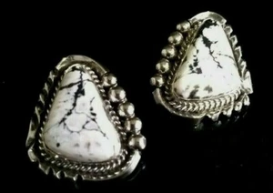 Navajo Signed White Buffalo Turquoise Sterling Silver Earrings Cecil Atencio - Picture 1 of 8