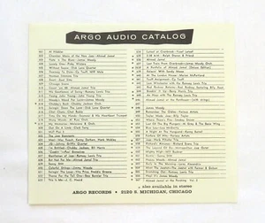 1950's Argo Records Audio Catalog Sheet Chicago Jazz Record 601-667 - Bild 1 von 2