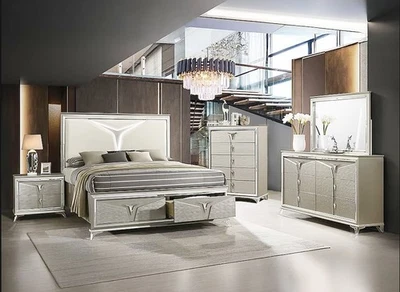 NEW Champagne Gold LED Queen King 5PC Bed Set Modern Glam Furniture B/D/M/N/C - Image 1 of 4