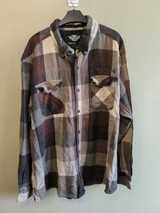 Harley Davidson Shirt Mens 3XL Plaid Flannel Long Sleeve MotorClothes XXXL Brown - Picture 1 of 15