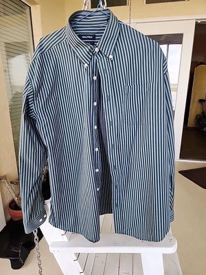 Nautica Mens Gingham Green White Long Sleeve Shirt 16.5 34/35 Cotton - Image 1 of 4