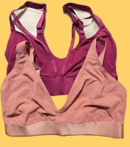 Parade Größe 1 Dessous Damen BHs Set - 2 Einfarbig Pfirsich & Burgund Freizeit Unterwäsche - Bild 1 von 12