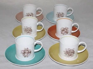 SET OF 6 SUSIE COOPER MUSICAL INSTRUMENTS DEMITASSE DEMI CUPS AND SAUCERS - Picture 1 of 8
