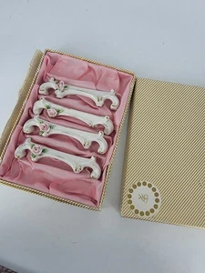 Vtg Germany Porcelain Knife Rests Rudolf Kammer Set 4 Dainty Rose W Gold Boxed - Picture 1 of 10