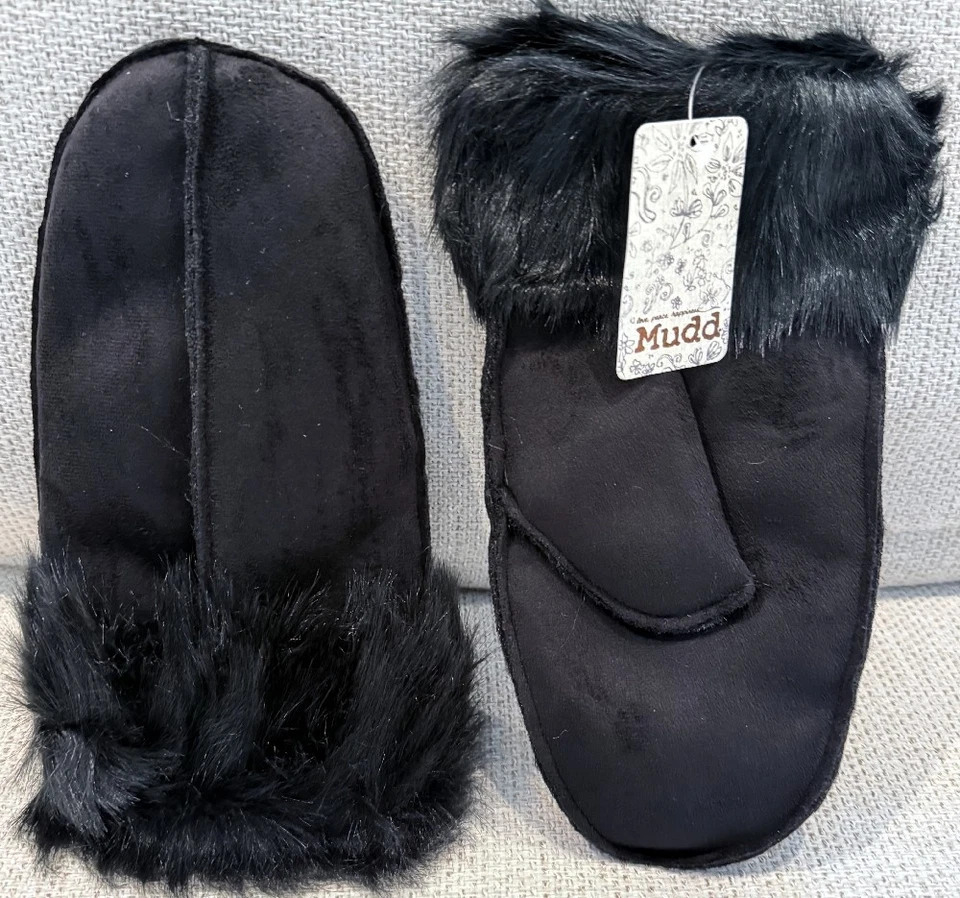 Mitones de forro de piel sintética Mudd® de gamuza sintética, negros, talla única, nuevos con etiquetas Foto 1 de 2