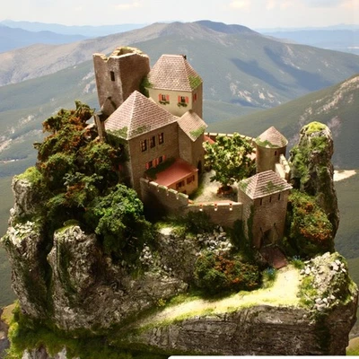 Diorama H0/1:87 BURG Jagdschloss Festung + Berg Granit Felsen UNIKAT patiniert - Bild 1 von 4