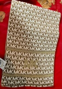 Michael Kors Scarf Knit🎁❤️ Logo MK Glitter Metallic Gold MK NWT $68 - Picture 1 of 10
